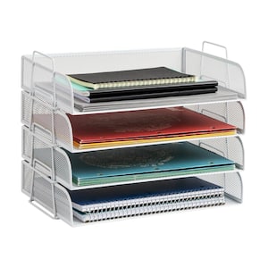 14 in. L x 9.75 in. W x 11.25 in. H Stackable Paper Tray Desktop Organizer, 4 Pcs., White