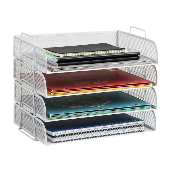 Mind Reader 14 in. L x 9.75 in. W x 11.25 in. H Stackable Paper Tray Desktop Organizer, 4 Pcs., White