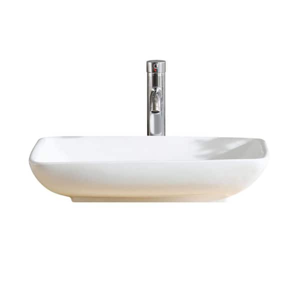 FINE FIXTURES 24" L in x 18" W in Modern White Vitreous China Rectangular Vessel Sink