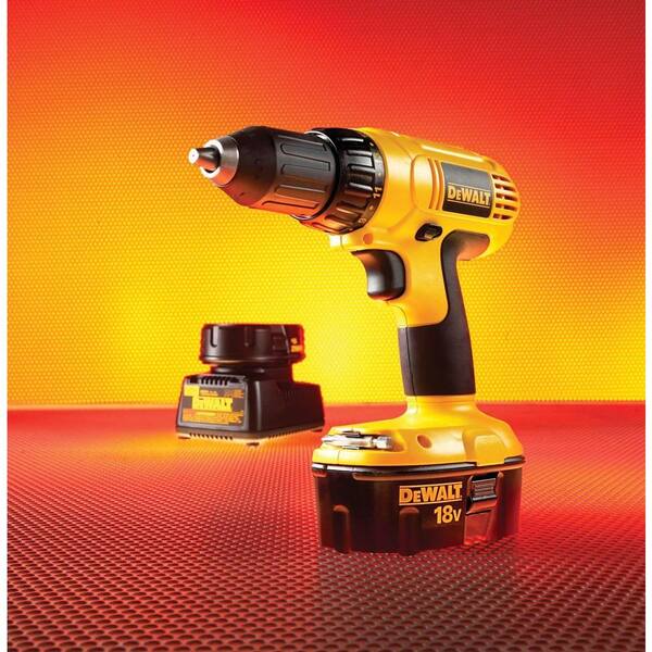 DEWALT - 18-Volt NiCd Cordless 1/2 in. Compact Drill/Driver Kit with (2) Batteries 1.2Ah, Charger and Contractor Bag