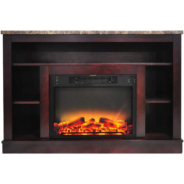 Cambridge 47 in. Electric Fireplace with Enhanced Log Insert and Mahogany Mantel