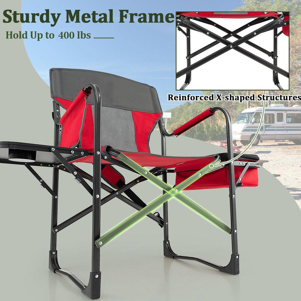Red Folding Camping Chair with Cooler Bag and Side Table