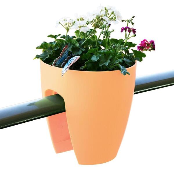 Greenbo 11.4 in. x 11.8 in. x 11.4 in. Off-White Plastic Railing and Deck Planter (2 pack)