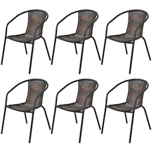 6-Piece Patio Rattan Outdoor Dining Chair Stackable Armchair Yard Garden in Brown