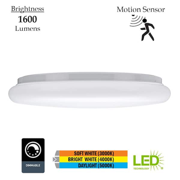 16 in. Step Dimming Motion Sensor 120-277 V LED Flush Mount Ceiling Light 1600 Lumens Adjustable CCT