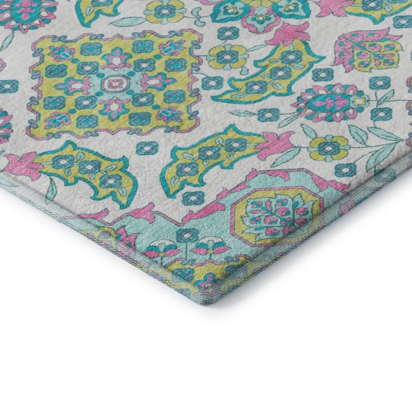 Mayfield Premium Machine Washable Abstract AMF1853 White 5 ft. x 7 ft. 6 in. Area Rug