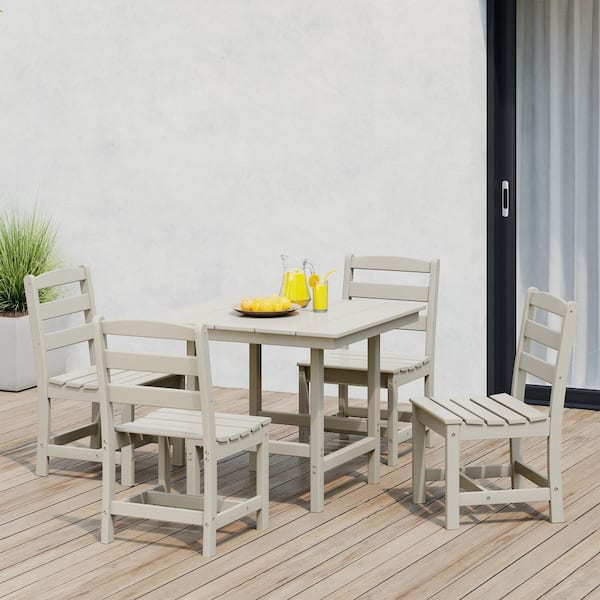 Shoreside 5-Piece All Weather HDPE Plastic Outdoor Patio Dining Set w/ Side Chairs, Sand