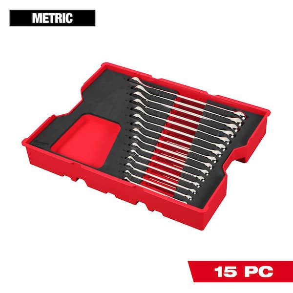 Metric Combination Wrench Set with Tray for PACKOUT Drawers (15-Piece)