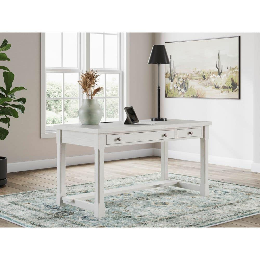 Robbinsdale 60 in. Rectangular Antique White MDF 2-Drawer Desk with Power Outlet and USB Ports price history on PriceWatchPro