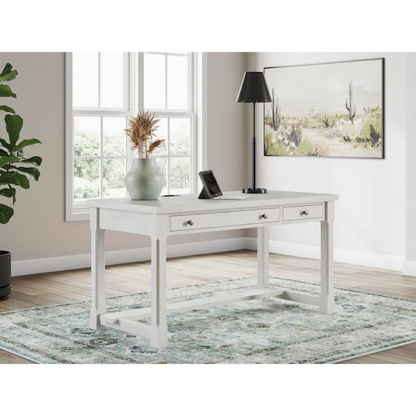 Robbinsdale 60 in. Rectangular Antique White MDF 2-Drawer Desk with Power Outlet and USB Ports