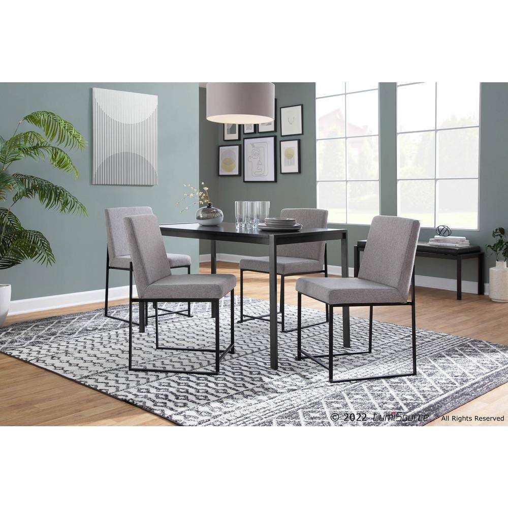 Fuji High Back Upholstered Dining Chair in Light Grey and Black Steel
