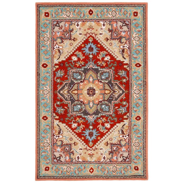 Heritage 3 ft. x 5 ft. Red/Pink Border Floral Medallion Area Rug