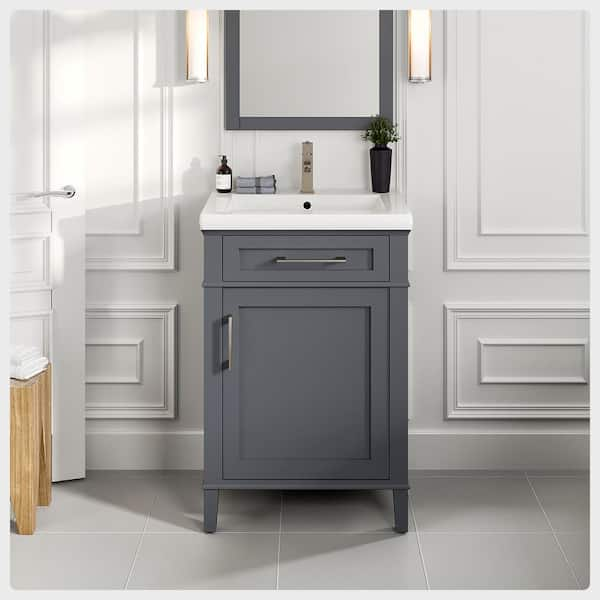 Garci 24 in. Single Sink Dark Gray Bath Vanity with White Porcelain Top (Assembled)