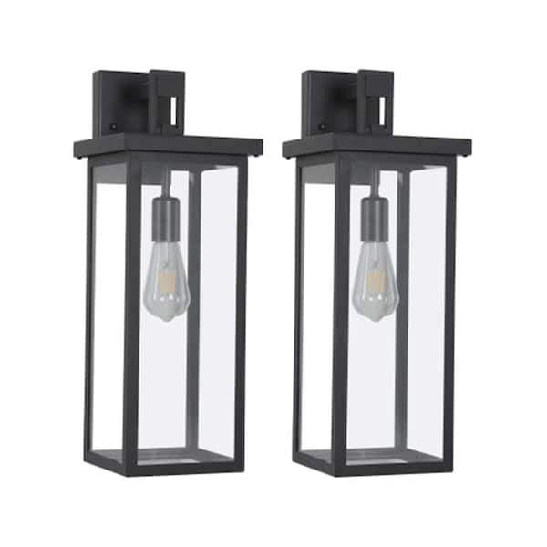 Lukyamzn 19.7 in. Black Metal Frame Clear Glass Outdoor Hardwired Wall Lantern Sconces with No Bulb Included (2-Pack)
