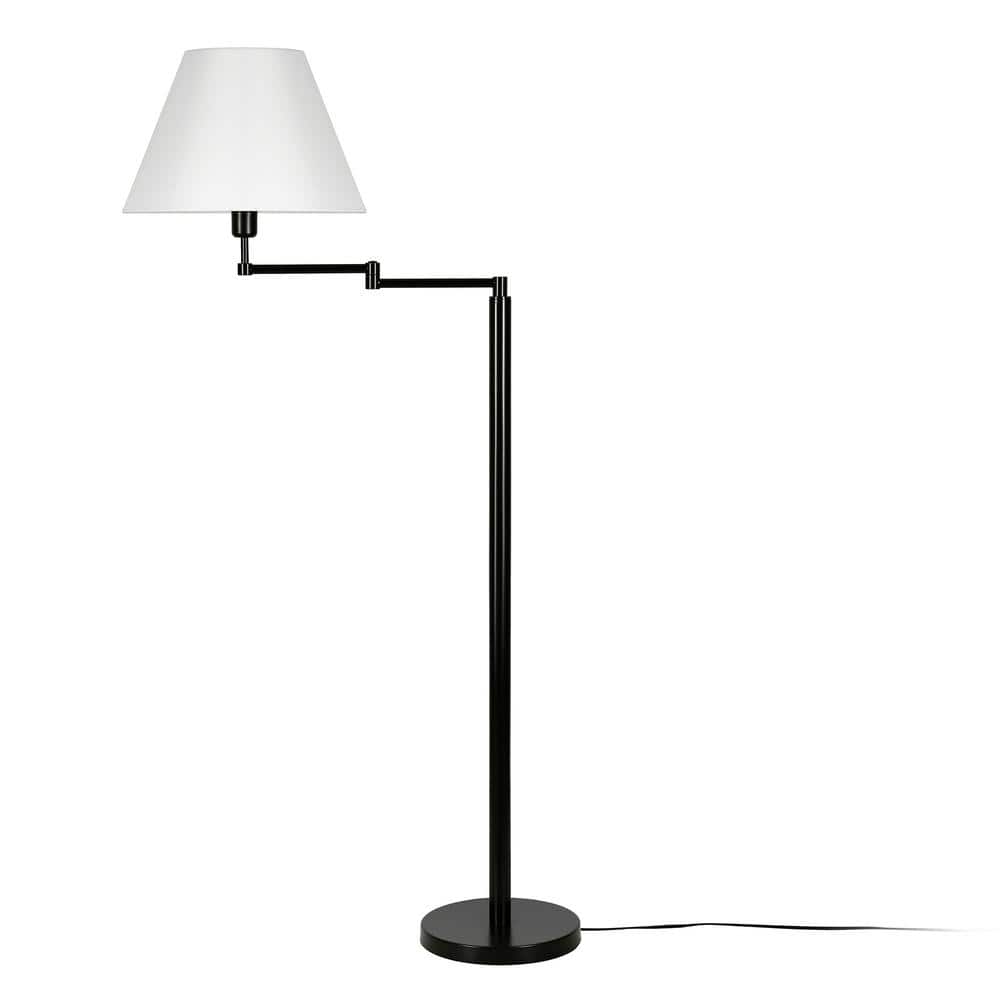 Blackened Bronze Adjustable Swing Arm Floor Lamp with White Shade