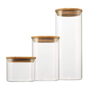 3-Piece Glass and Bamboo Canister Set - A