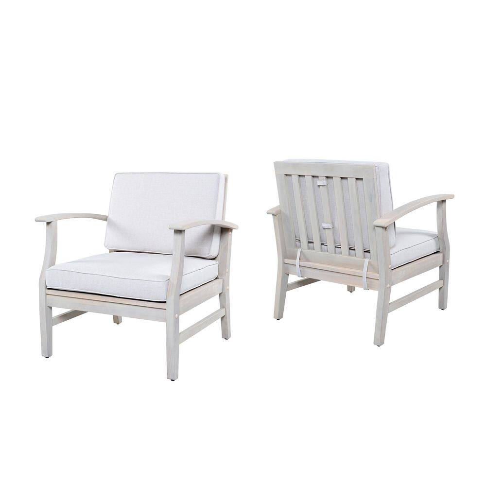 Cleone White Solid Wood Outdoor Lounge Chair with Sand Cushion, Set of 2 price history on PriceWatchPro