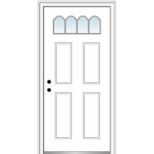 30 in. x80 in. Right-Hand Inswing 1/4-Lite Clear 4-Panel Primed Fiberglass Smooth Prehung Front Door on 6-9/16 in. Frame