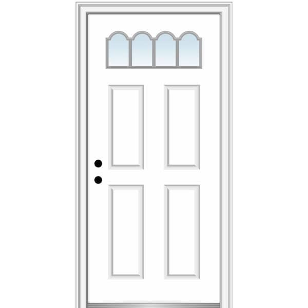 MMI DOOR 30 in. x80 in. Right-Hand Inswing 1/4-Lite Clear 4-Panel Primed Fiberglass Smooth Prehung Front Door on 6-9/16 in. Frame