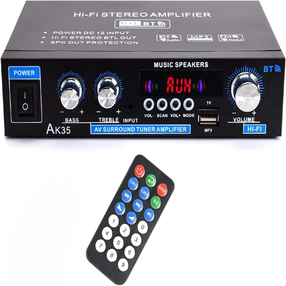 Home Audio Mini Stereo Signal Amplifier 200 watt 2 channel compact metal housing with Bluetooth and USB inputs