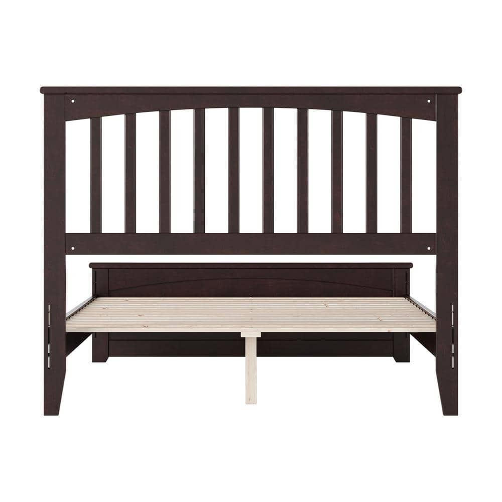 Espresso Full Wood Platform Bed with Slatted Headboard and Footboard