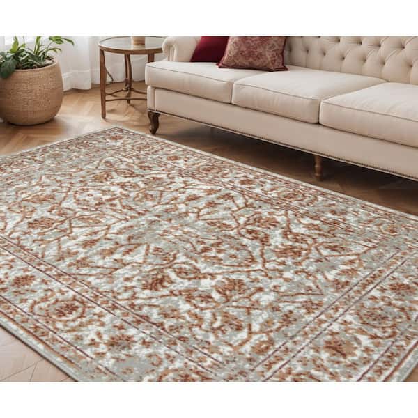 5 ft. x 8 ft. Rust and Gray Floral Power Loom Area Rug