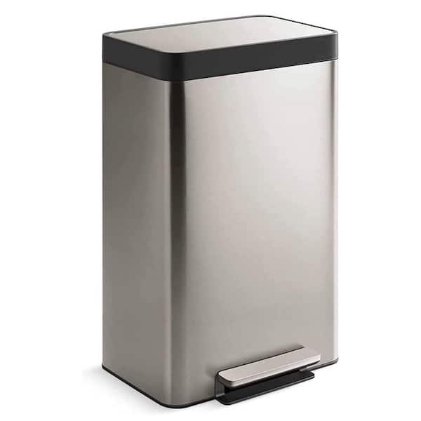 THE CLEAN STORE 50 Liter/13.2 Gallon Soft-Close, Smudge Resistant Trash Can with Foot Pedal and Built in Filter- Stainless Steel