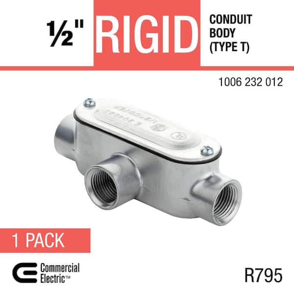 Commercial Electric - 1/2 in. Rigid Metal Conduit (RMC) Threaded Conduit Body with Stamped Cover (Type T)