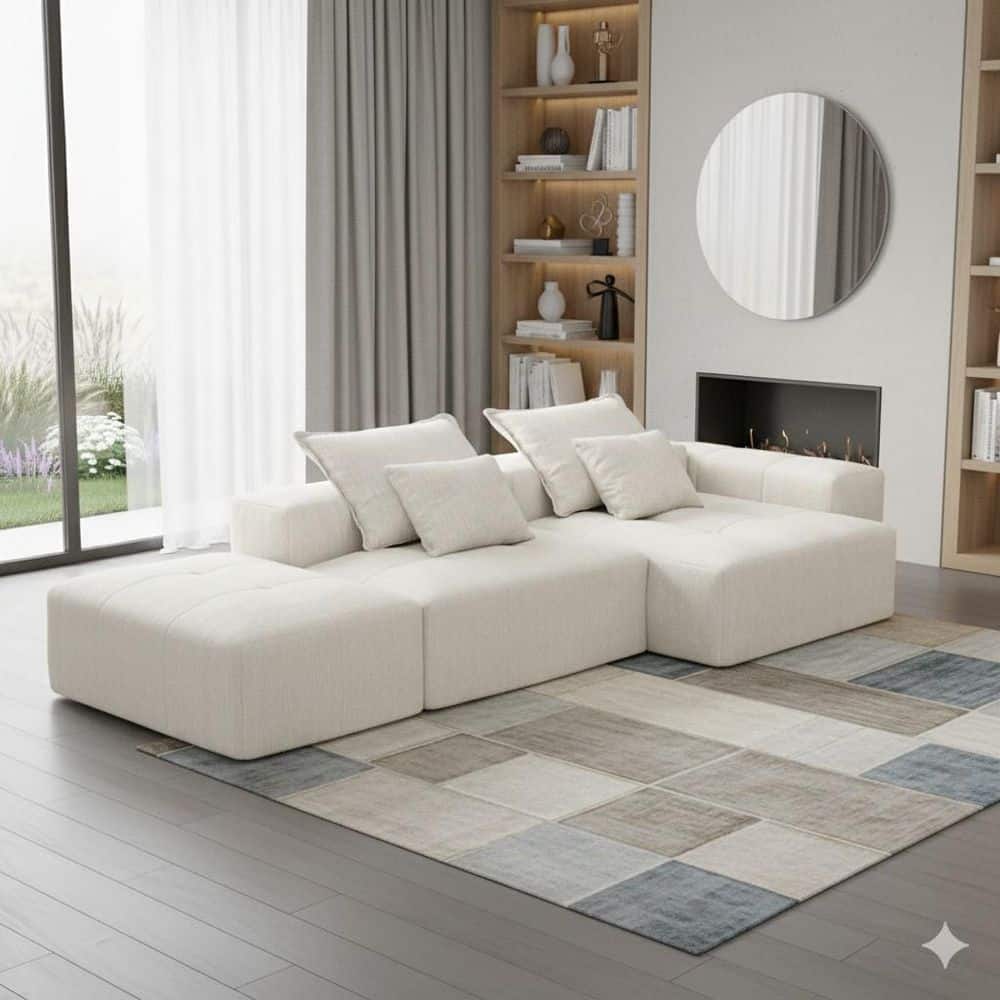 Homy Casa HJCSQJ 128 in. Chenille 4-Seat Modular Tufted Sectional