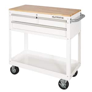 36 in. 3-Drawer with Solid Wood Top in Gloss White Utility Cart