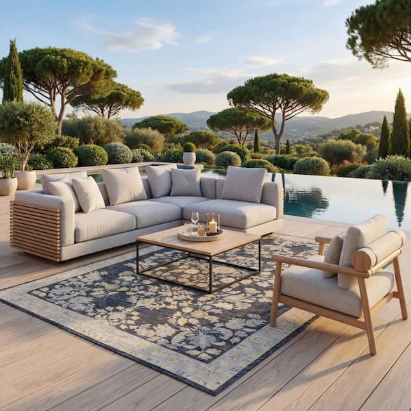 Talora Traditional Navy 8 ft. x 10 ft. Outdoor Area Rug