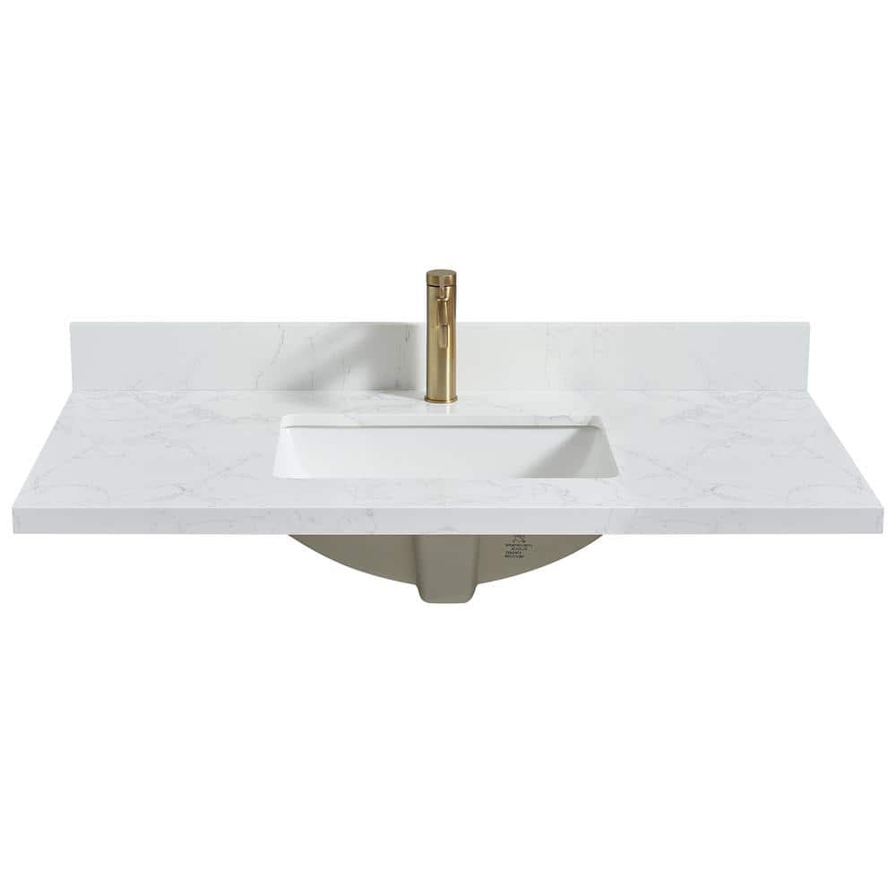 Malaga 43 in. W x 22 in. D Engineered Stone Composite White Rectangular Single Sink Vanity Top in Grain White price history on PriceWatchPro