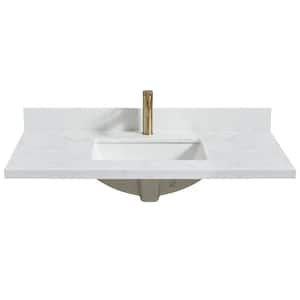 Malaga 43 in. W x 22 in. D Engineered Stone Composite White Rectangular Single Sink Vanity Top in Grain White
