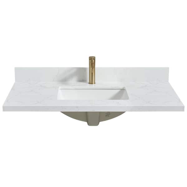 ROSWELL Malaga 43 in. W x 22 in. D Engineered Stone Composite White Rectangular Single Sink Vanity Top in Grain White