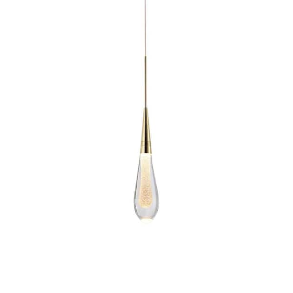 1-Light Gold Modern Water-drop Shape Integrated LED Mini Pendant Light with Adjustable Height (Warm Light)