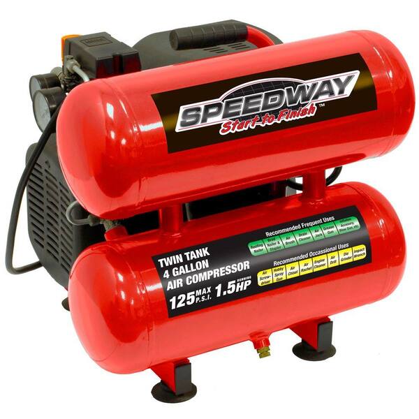 Speedway 4 Gal 1 5 Hp Twin Stack Oil Lube Electric Air Pressor 7340 The Home Depot Speedway 4 Gal 1 5 Hp Twin Stack Oil Lube Electric Air Pressor 7340 The Home Depot