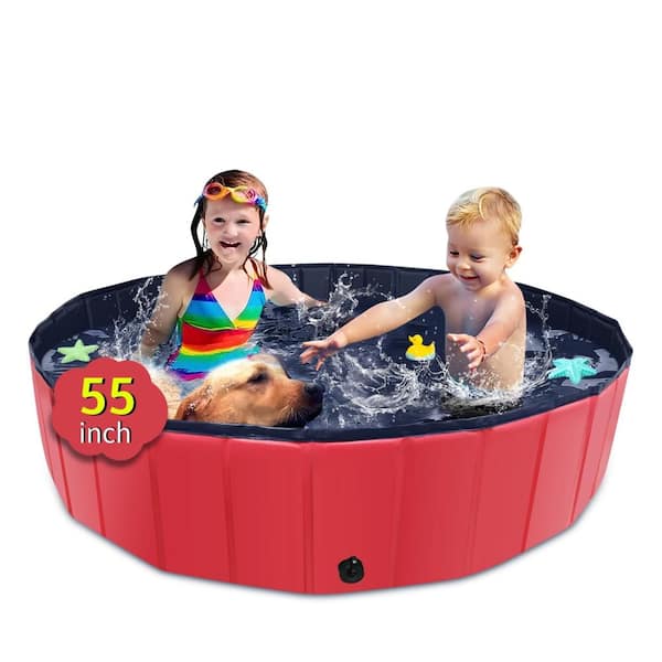 55 in x 12 in Red Kiddie Pool,Dog Pool with Hard Plastic,Non-Slip for Outdoor,Collapsible Pool for Kids Dogs Pets