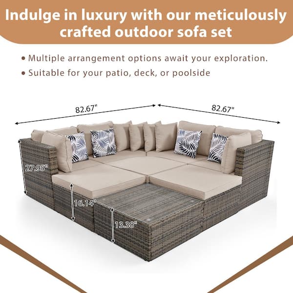 Zeus & Ruta 8-Piece Brown Wicker Outdoor Sectional Set with