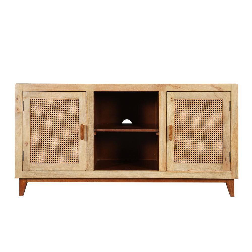 Aru Antique Brown Mango Wood Sideboard Buffet Cabinet with 2 Cane Doors and Open Shelves price history on PriceWatchPro