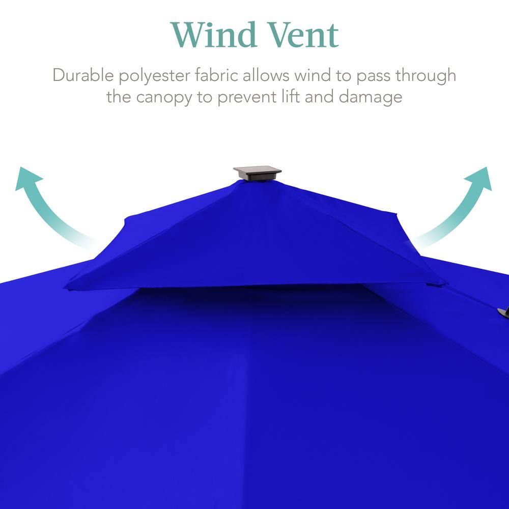 Resort Blue 10x10ft Solar LED Cantilever Patio Umbrella with Base