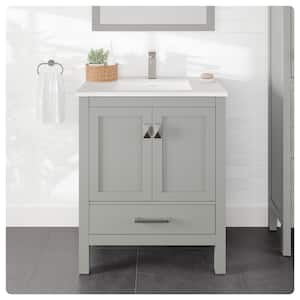 London 30 in. W x 18 in. D x 34 in. H Single Sink Freestanding Bath Vanity in Gray with White Carrara Quartz Top