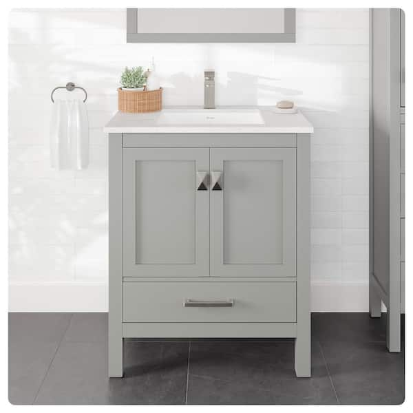 Eviva London 30 in. W x 18 in. D x 34 in. H Single Sink Freestanding Bath Vanity in Gray with White Carrara Quartz Top