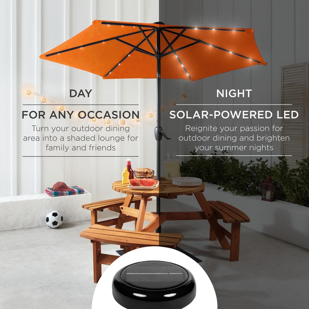 7.5ft Orange Solar Patio Umbrella with LED Lights and Steel Frame