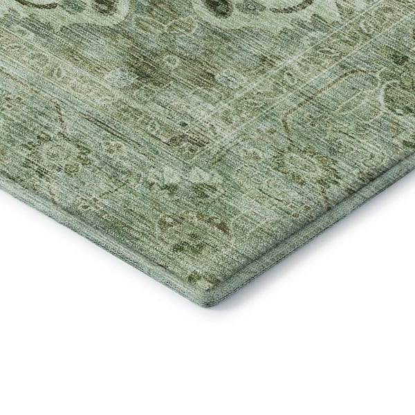 Mayfield Premium Machine Washable Abstract AMF2164 Aloe 8 ft. x 8 ft. Round Rug