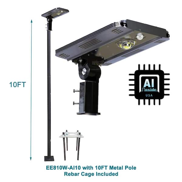 100-Watt Equivalence 1600 Lumen Brown Motion Sensing Dusk to Dawn Integrated LED AI Smart Solar Flood Light w/10' Pole