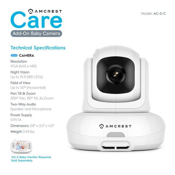 Amcrest Add On Camera Unit For Amcrest Ac 2 Video Baby Monitor Ptz Camera 2 Way Audio Motion Detection Temperature Sensor Ac 2 Cam The Home Depot