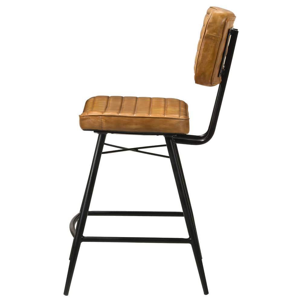 Camel Leather and Black Iron Adjustable Counter Stool