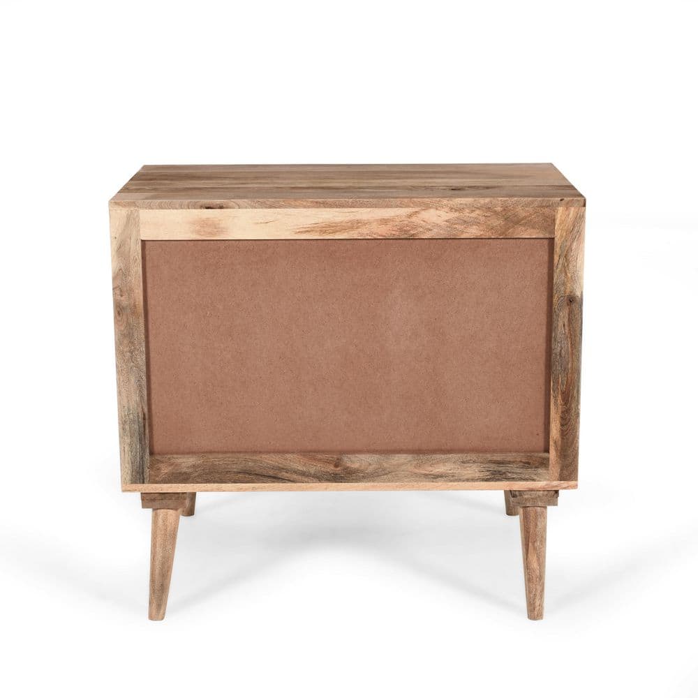 Natural Mango Wood Cabinet with Black Hardware and Drawers