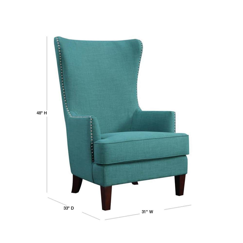 Heirloom Teal High-Back Accent Chair with Studded Trim