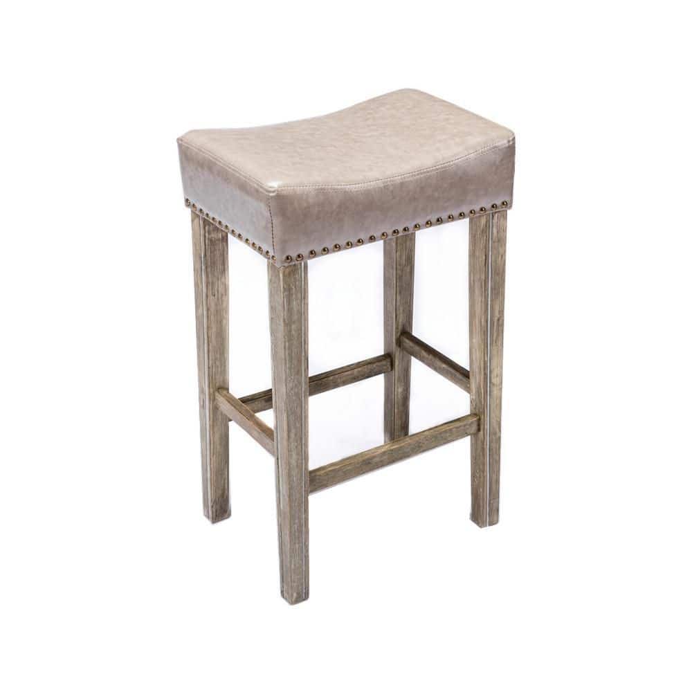 URTR 29 in. Gray Backless Wood Frame Bar Stools with Faux Leather Seat and Footrest Dining